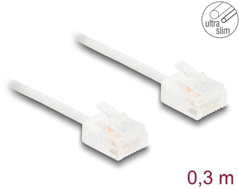 RJ45 Network Cable Cat.6 UTP Ultra Slim 0.3 m white with short plugs de Delock en Blanc – photo produit