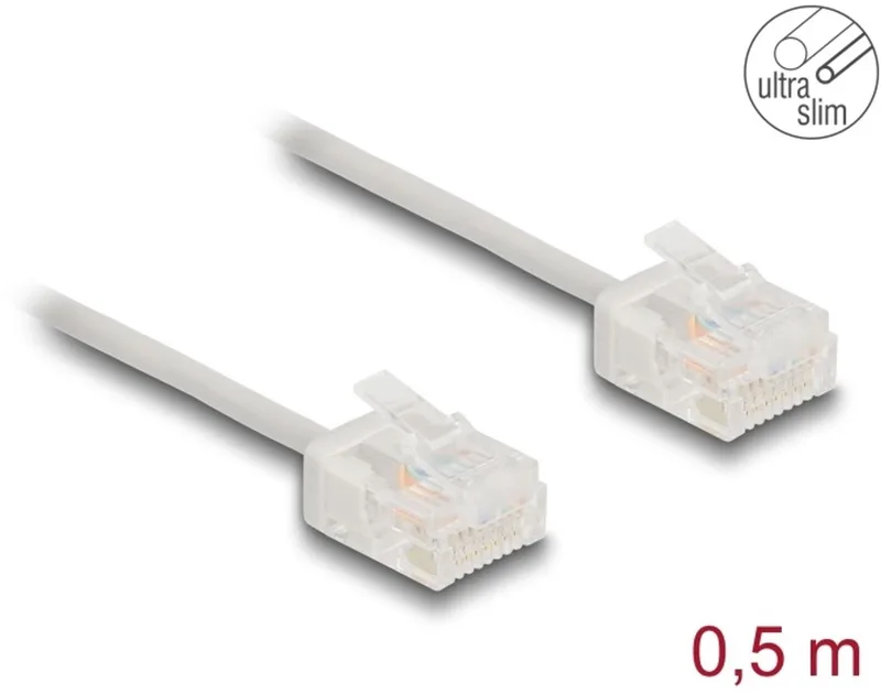 RJ45 Network Cable Cat.6 UTP Ultra Slim 0.5 m grey with short plugs von Delock in Grau – Produktfoto