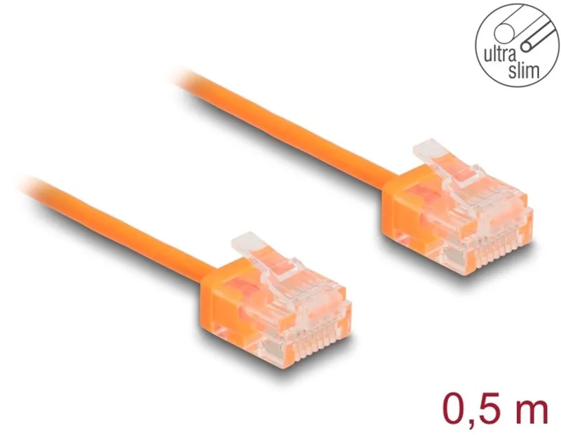 RJ45 Network Cable Cat.6 UTP Ultra Slim 0.5 m orange with short plugs by Delock in Orange – product photo