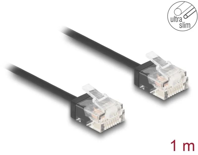 RJ45 Network Cable Cat.6 UTP Ultra Slim 1 m black with short plugs von Delock in Schwarz – Produktfoto