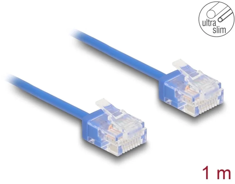 RJ45 Network Cable Cat.6 UTP Ultra Slim 1 m blue with short plugs by Delock in Blue – product photo