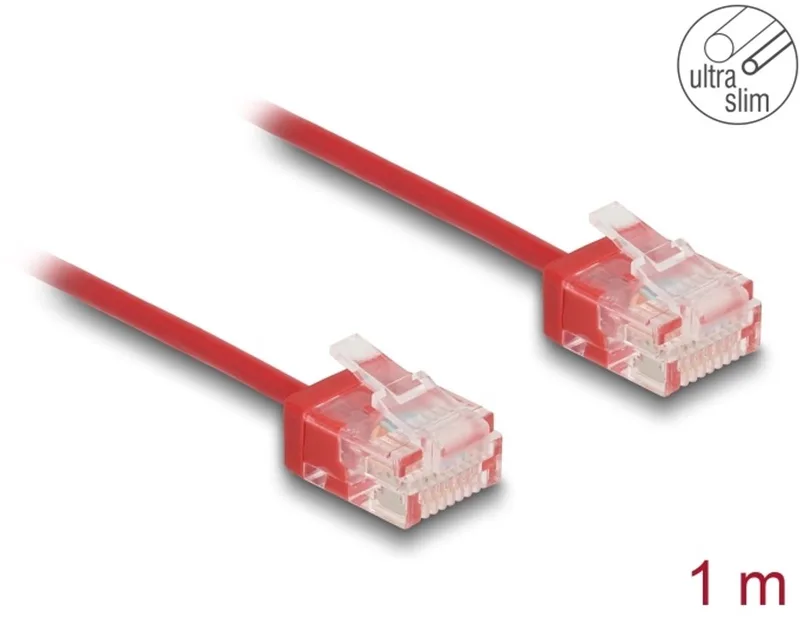 RJ45 Network Cable Cat.6 UTP Ultra Slim 1 m red with short plugs by Delock in Red – product photo