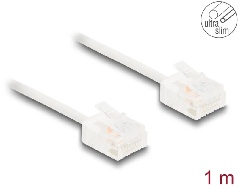 RJ45 Network Cable Cat.6 UTP Ultra Slim 1 m white with short plugs by Delock in White – product photo