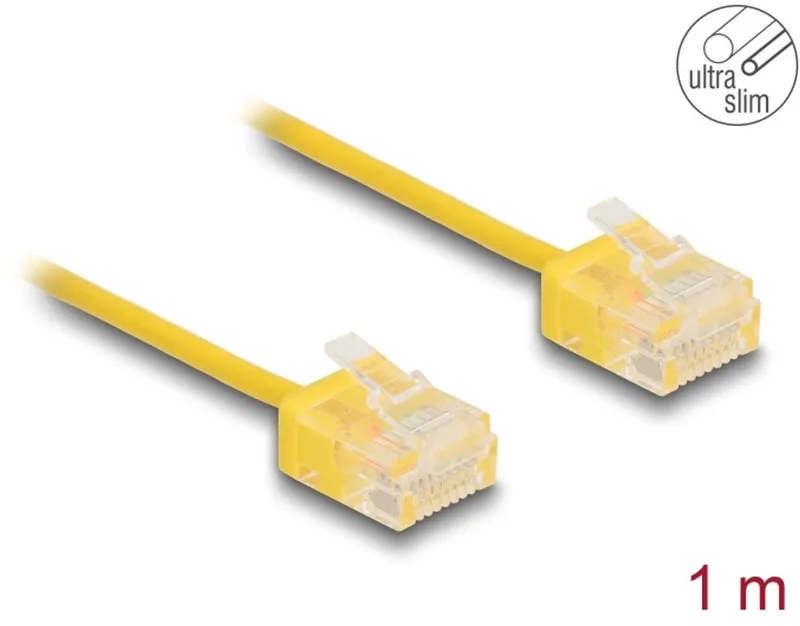 RJ45 Network Cable Cat.6 UTP Ultra Slim 1 m yellow with short plugs de Delock en Jaune – photo produit