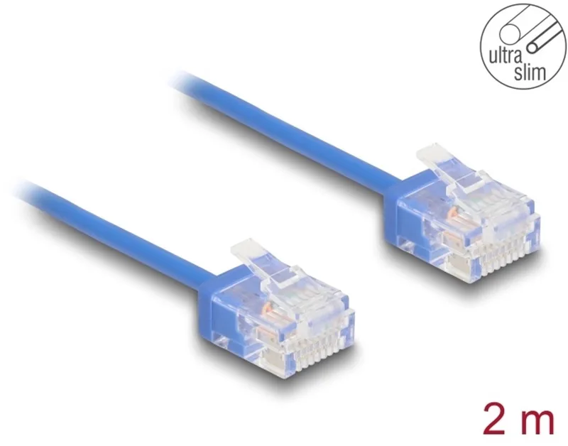 RJ45 Network Cable Cat.6 UTP Ultra Slim 2 m blue with short plugs de Delock en Bleu – photo produit