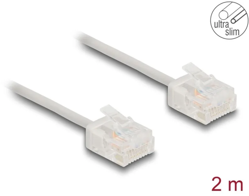 RJ45 Network Cable Cat.6 UTP Ultra Slim 2 m grey with short plugs by Delock in Grey – product photo
