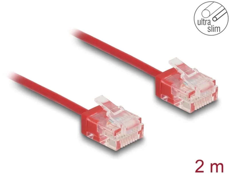 RJ45 Network Cable Cat.6 UTP Ultra Slim 2 m red with short plugs de Delock en Rouge – photo produit