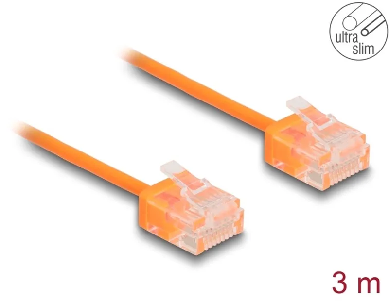 RJ45 Network Cable Cat.6 UTP Ultra Slim 3 m orange with short plugs de Delock en Orange – photo produit