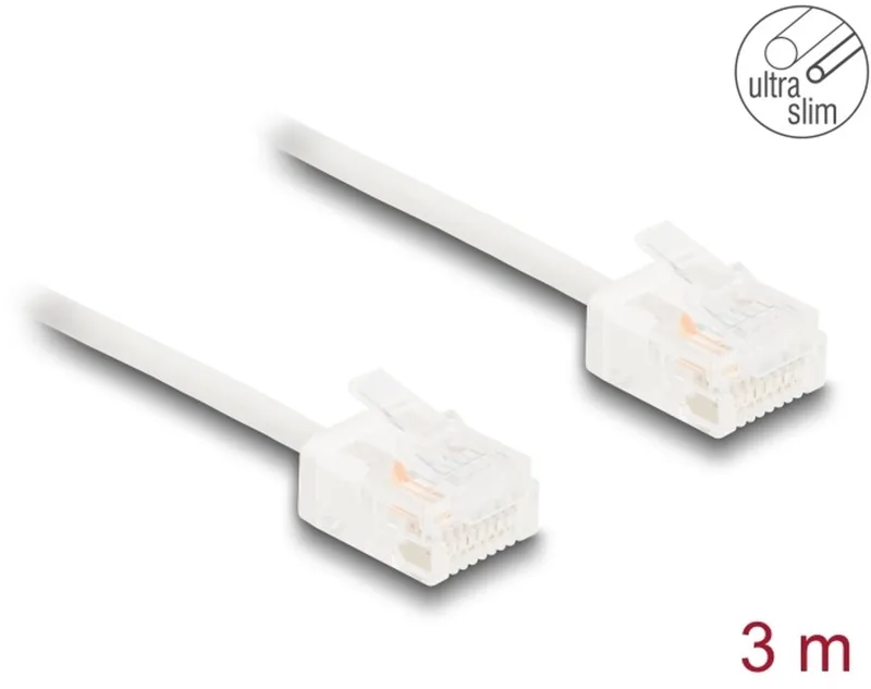 RJ45 Network Cable Cat.6 UTP Ultra Slim 3 m white with short plugs de Delock en Blanc – photo produit