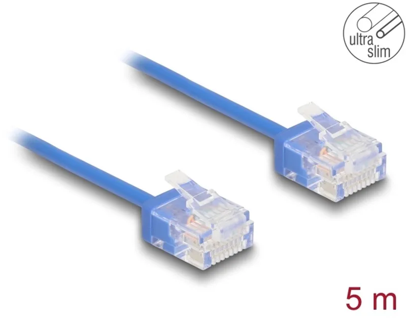 RJ45 Network Cable Cat.6 UTP Ultra Slim 5 m blue with short plugs by Delock in Blue – product photo