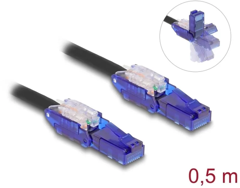 RJ45 Network Cable Cat.6 UTP with 180° angled plugs black 0.5 m de Delock en Noir, Violet – photo produit