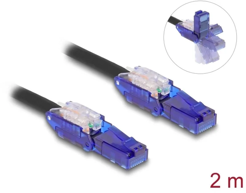 RJ45 Network Cable Cat.6 UTP with 180° angled plugs black 2 m by Delock in Black, Purple – product photo