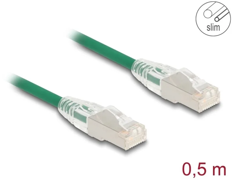 RJ45 Network Cable Cat.6A plug to plug with curved latch U/FTP Slim 0.5 m green van Delock in Groen – productfoto
