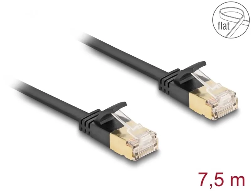 RJ45 Network Cable Cat.6A plug to plug with robust latch and Cat.7 raw flat cable U/FTP 7.5 m black van Delock in Zwart – productfoto
