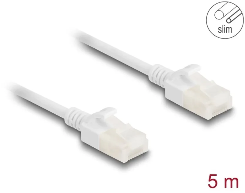 RJ45 Network Cable Cat.6A plug to plug with robust latch for industrial use U/UTP Slim 5 m white by Delock in White – product photo