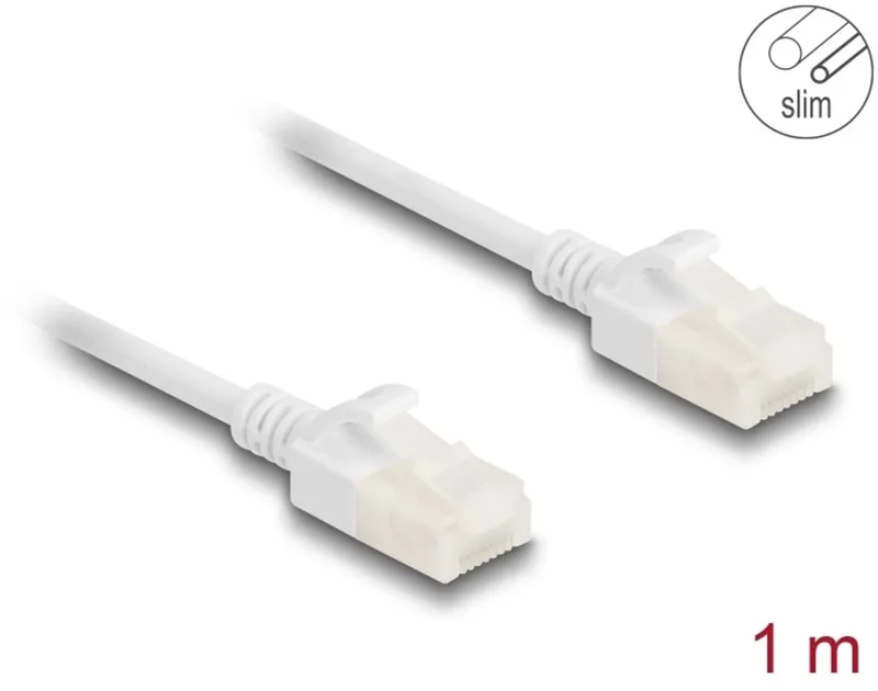 RJ45 Network Cable Cat.6A plug to plug with robust latch for industrial use U/UTP Slim 1 m white by Delock in White – product photo