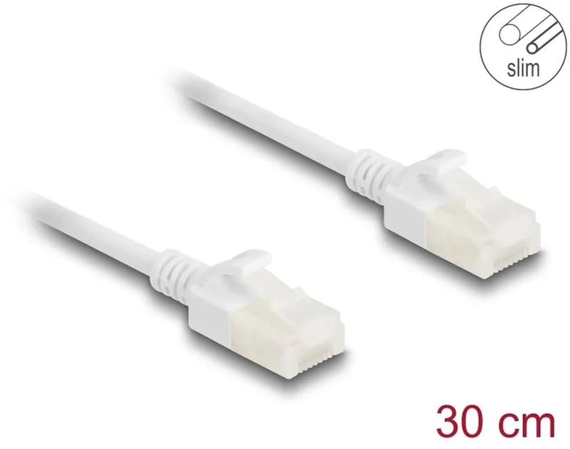 RJ45 Network Cable Cat.6A plug to plug with robust latch for industrial use U/UTP Slim 0.3 m white by Delock in White – product photo