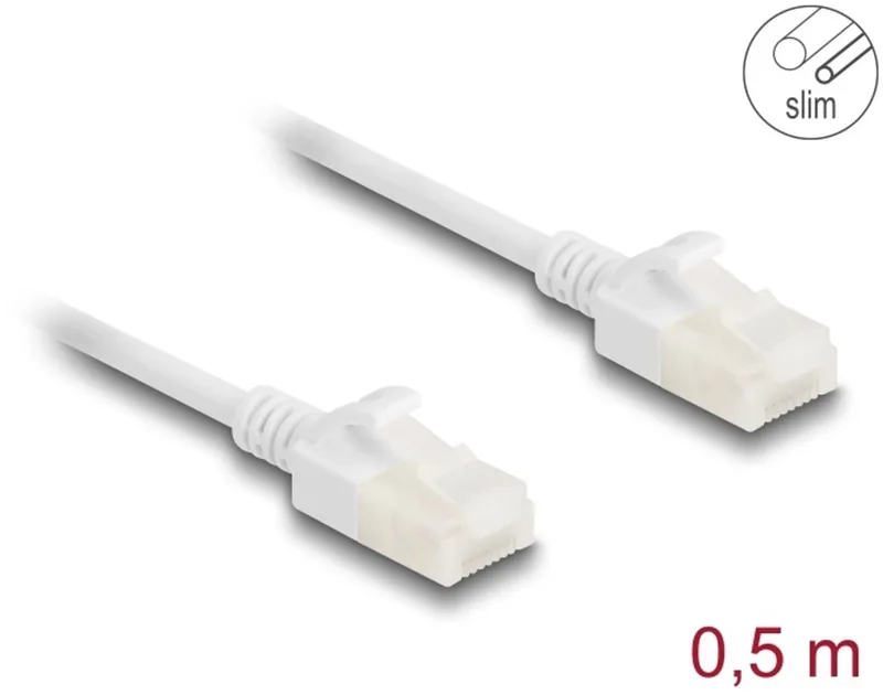 RJ45 Network Cable Cat.6A plug to plug with robust latch for industrial use U/UTP Slim 0.5 m white by Delock in White – product photo