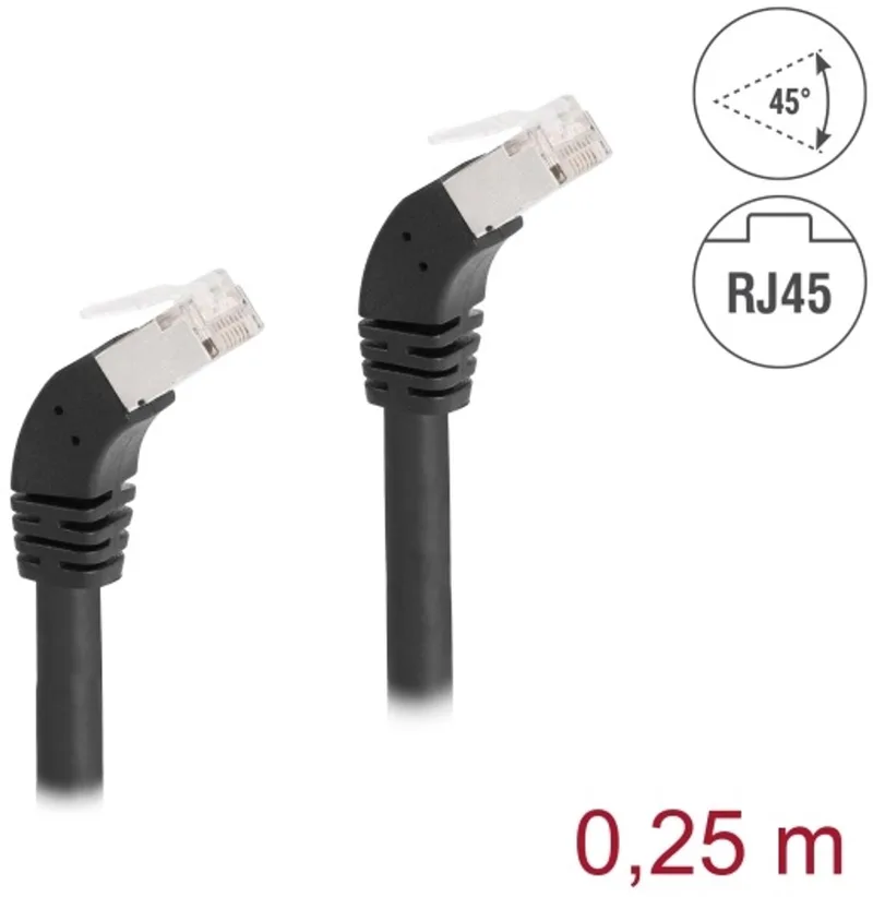 RJ45 Network Cable Cat.6A S/FTP 45° downwards angled 0.25 m black de Delock en Noir – photo produit