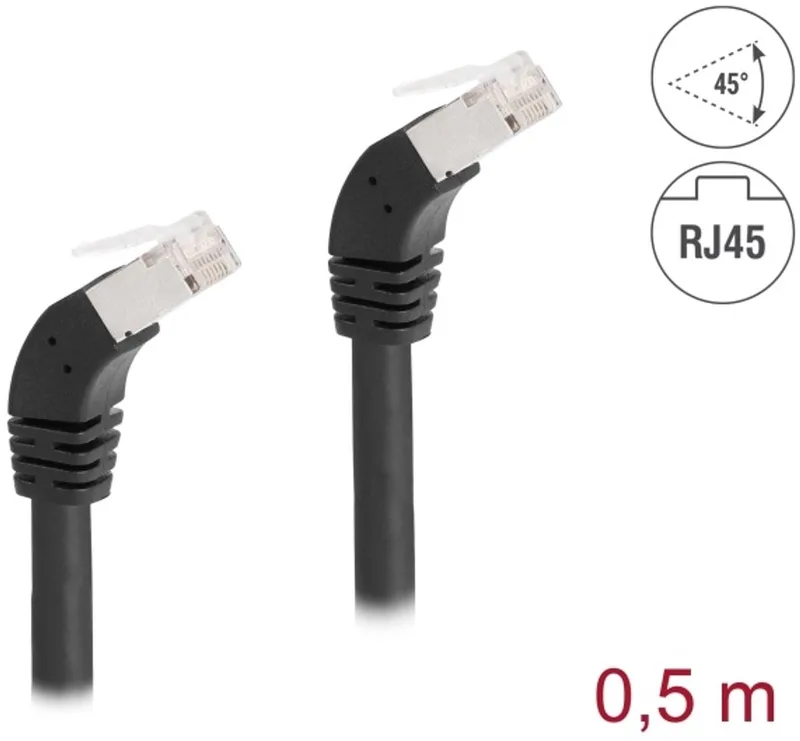 RJ45 Network Cable Cat.6A S/FTP 45° downwards angled 0.5 m black by Delock in Black – product photo