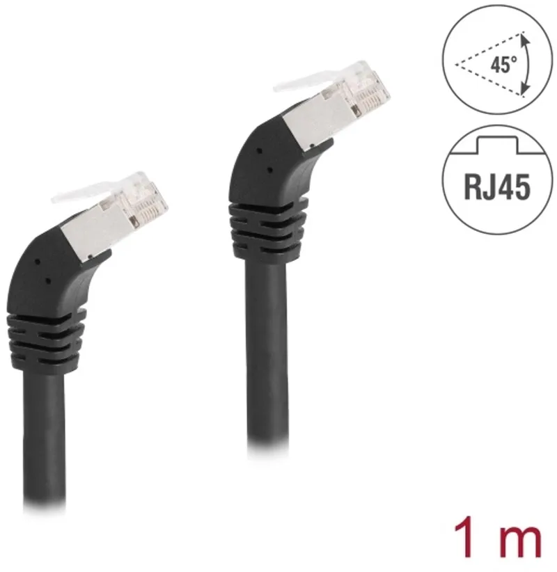 RJ45 Network Cable Cat.6A S/FTP 45° downwards angled 1 m black fra Delock i Sort – produktbillede