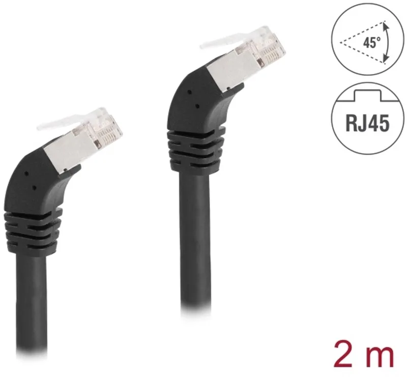 RJ45 Network Cable Cat.6A S/FTP 45° downwards angled 2 m black by Delock in Black – product photo