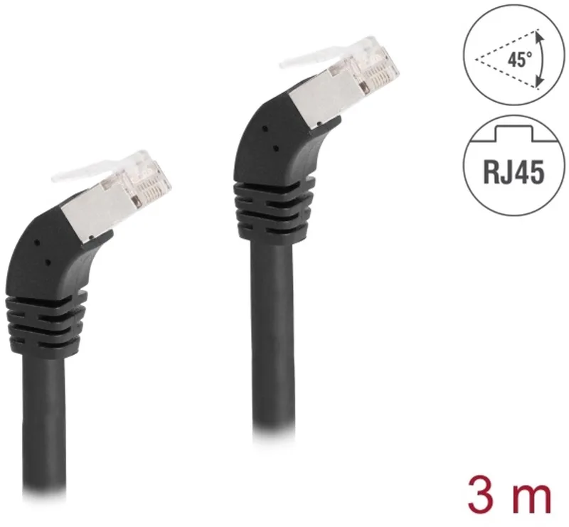 RJ45 Network Cable Cat.6A S/FTP 45° downwards angled 3 m black by Delock in Black – product photo