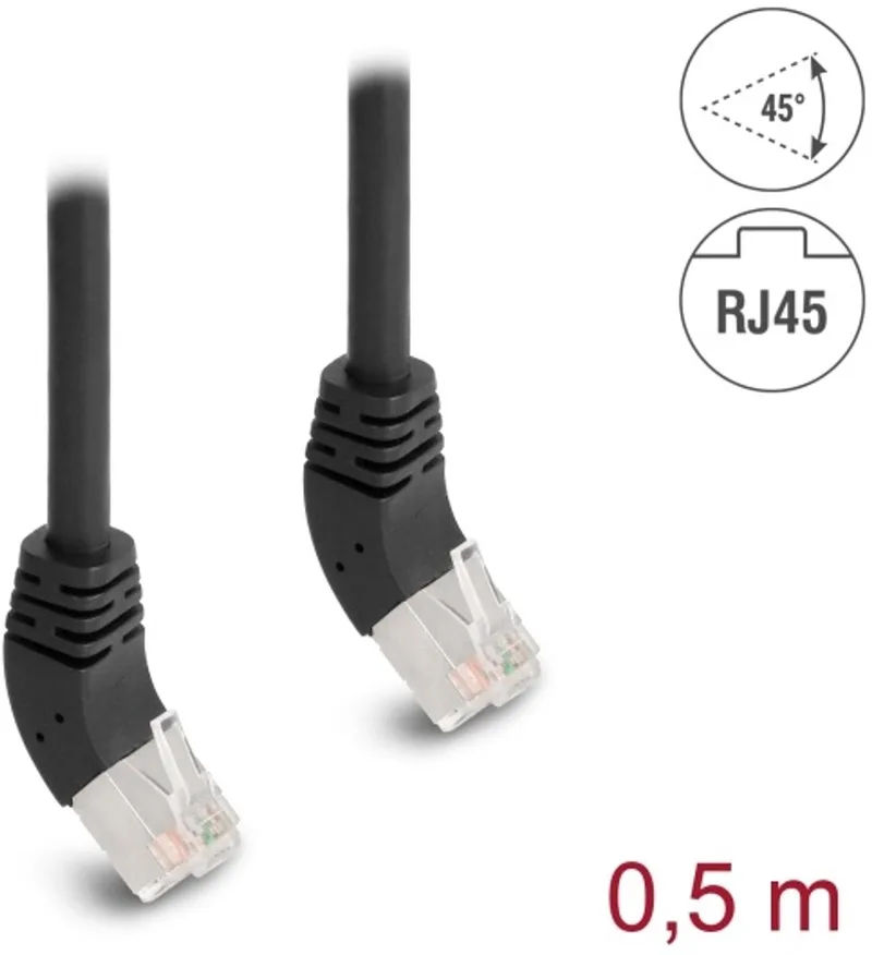 RJ45 Network Cable Cat.6A S/FTP 45° upwards angled 0.5 m black de Delock en Noir – photo produit