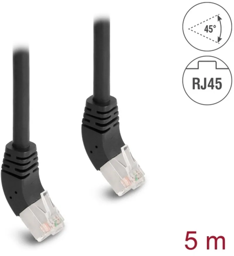 RJ45 Network Cable Cat.6A S/FTP 45° upwards angled 5 m black de Delock en Noir – photo produit