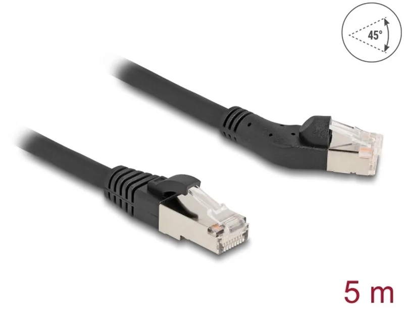 RJ45 Network Cable Cat.6A S/FTP plug 45° left angled to plug straight 5 m black by Delock in Black – product photo