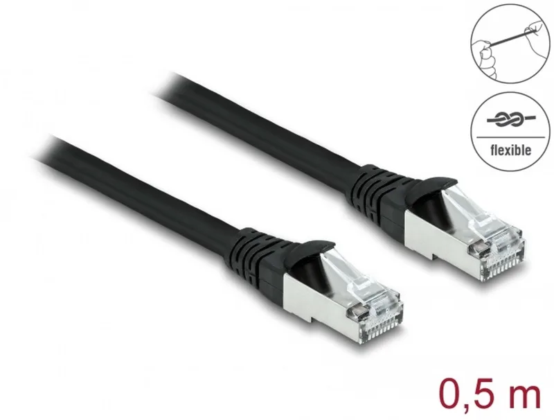 RJ45 Network Cable Cat.6A S/FTP PUR Outdoor 0.5 m black von Delock in Schwarz – Produktfoto