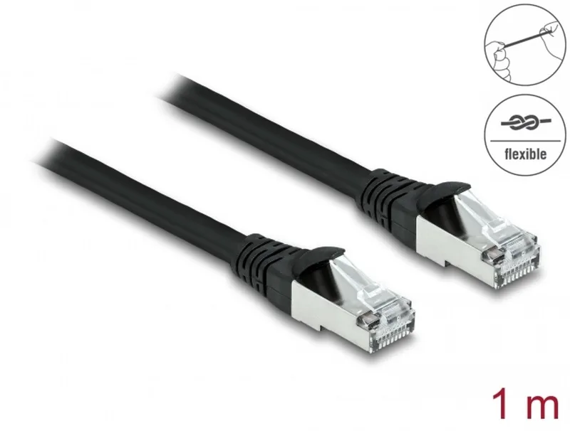 RJ45 Network Cable Cat.6A S/FTP PUR Outdoor 1 m black fra Delock i Sort – produktbillede