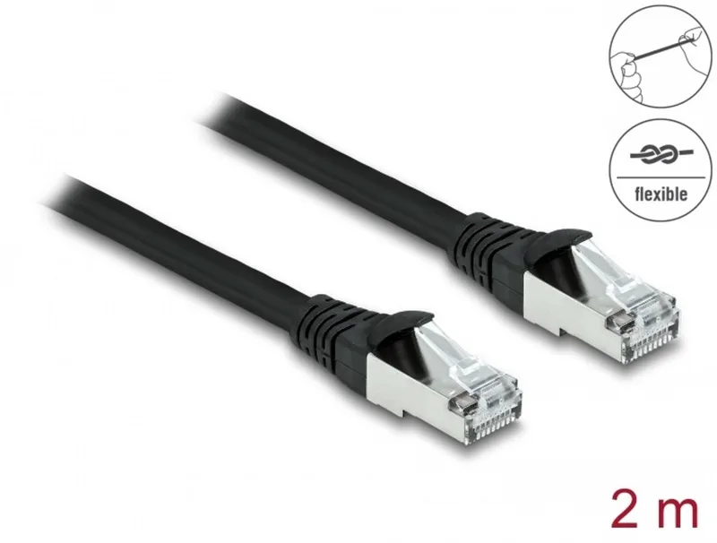 RJ45 Network Cable Cat.6A S/FTP PUR Outdoor 2 m black von Delock in Schwarz – Produktfoto