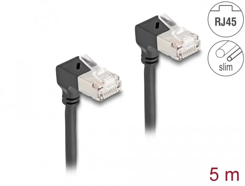 RJ45 Network Cable Cat.6A S/FTP Slim 90° downwards / downwards angled 5 m black by Delock in Black – product photo