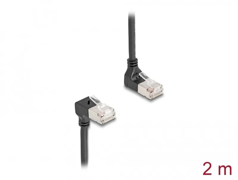 RJ45 Network Cable Cat.6A S/FTP Slim 90° upwards / downwards angled 2 m black by Delock in Black – product photo