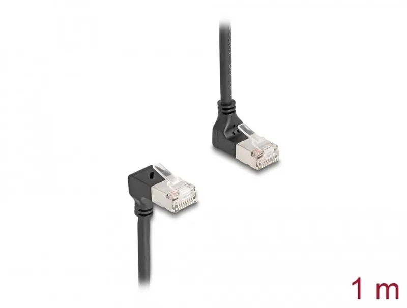 RJ45 Network Cable Cat.6A S/FTP Slim 90° upwards / downwards angled 1 m black van Delock in Zwart – productfoto
