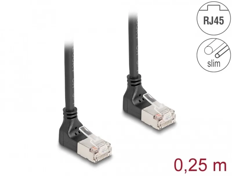 RJ45 Network Cable Cat.6A S/FTP Slim 90° upwards / upwards angled 0.25 m black de Delock en Noir – photo produit