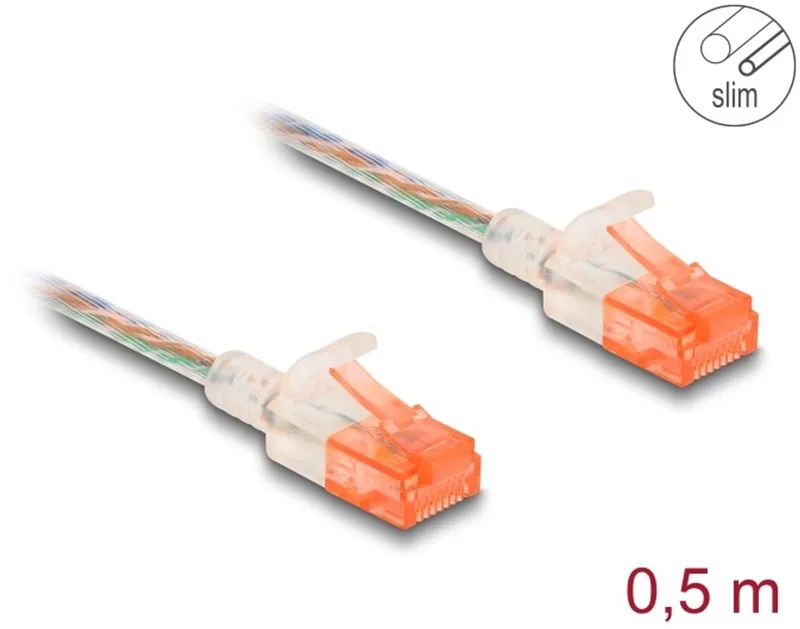 RJ45 Network Cable Cat.6A U/UTP Slim 0.5 m transparent fra Delock i Gennemsigtig – produktbillede