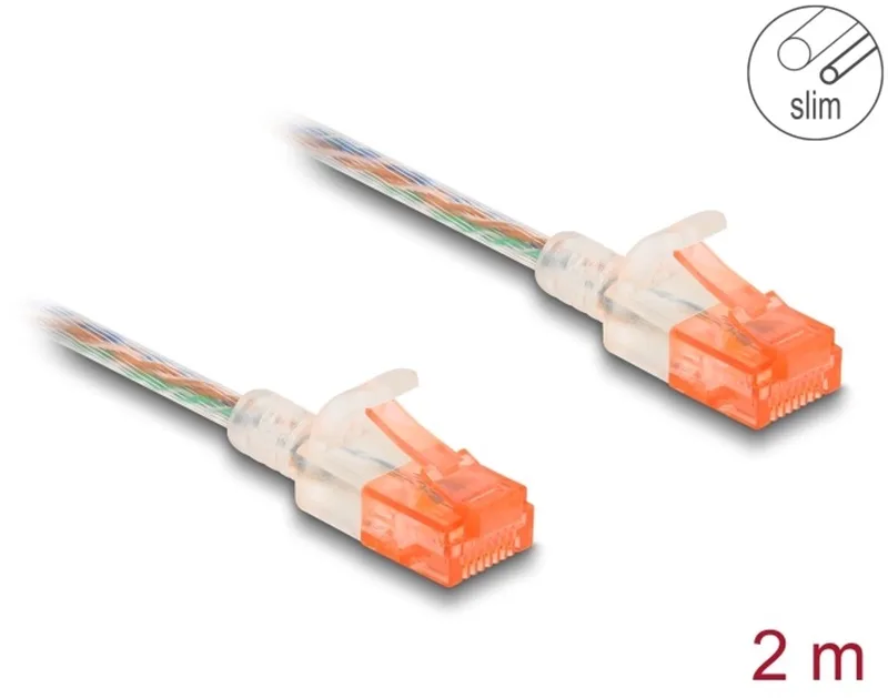 RJ45 Network Cable Cat.6A U/UTP Slim 2 m transparent de Delock en Transparent – photo produit