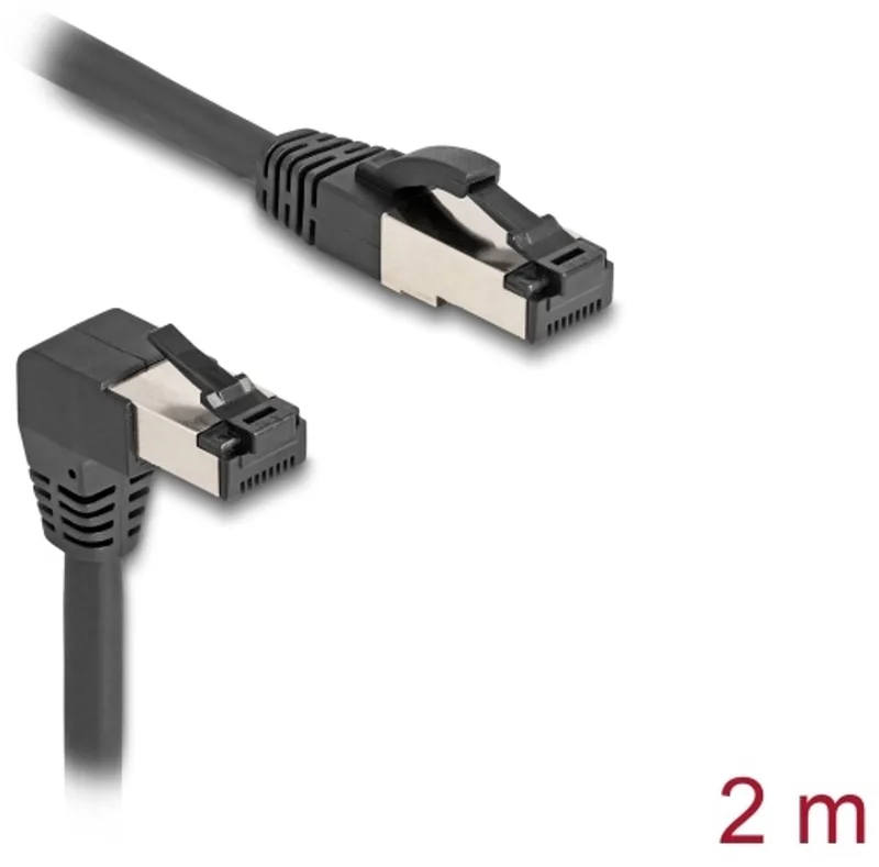 RJ45 Network Cable Cat.8.1 S/FTP 90° downwards angled / straight 2 m black de Delock en Noir – photo produit