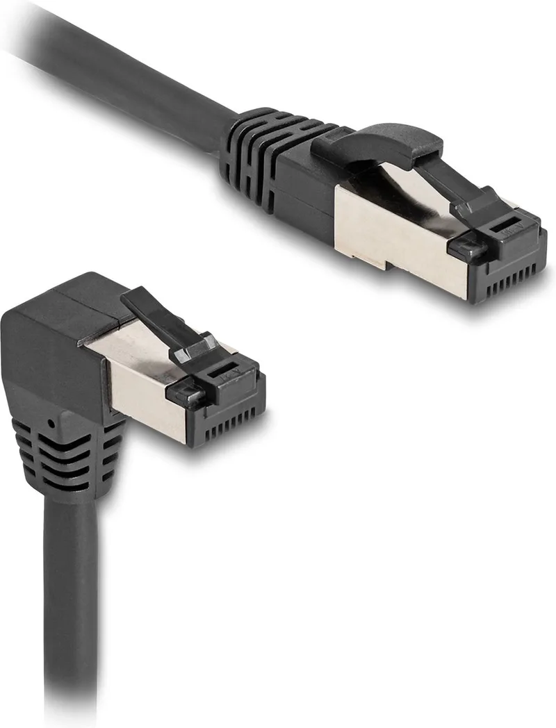 RJ45 Network Cable Cat.8.1 S/FTP 90° downwards angled / straight 5 m black by Delock in Black – product photo