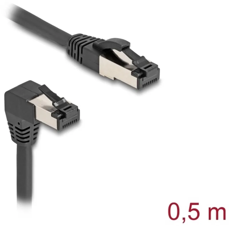 RJ45 Network Cable Cat.8.1 S/FTP 90° upwards angled / straight 0.5 m black von Delock in Schwarz – Produktfoto