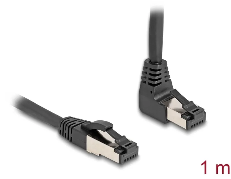 RJ45 Network Cable Cat.8.1 S/FTP 90° upwards angled / straight 1 m black von Delock in Schwarz – Produktfoto