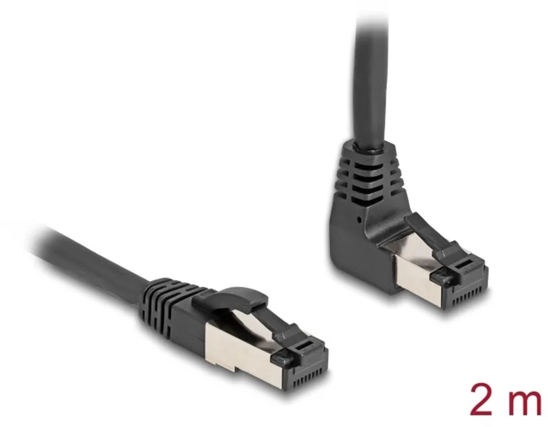 RJ45 Network Cable Cat.8.1 S/FTP 90° upwards angled / straight 2 m black van Delock in Zwart – productfoto