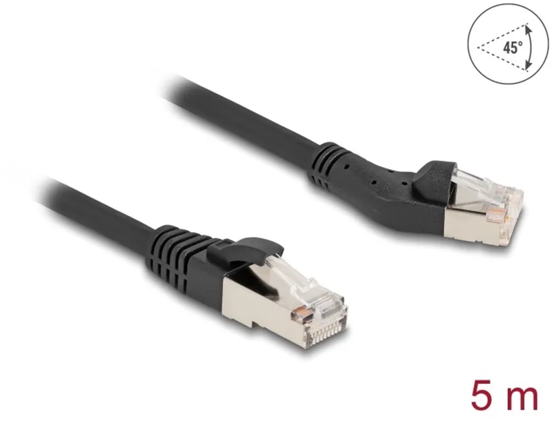 RJ45 Network Cable Cat.8.1 S/FTP plug 45° left angled to plug straight up to 40 Gbps 5 m black by Delock in Black – product photo