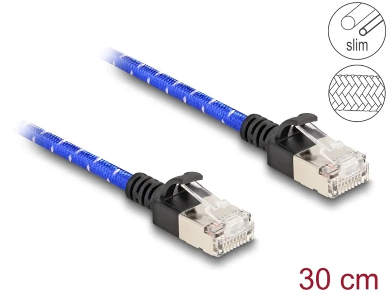 RJ45 Network Cable with braided coating Cat.6A U/FTP Slim 0.3 m blue by Delock in Blue – product photo