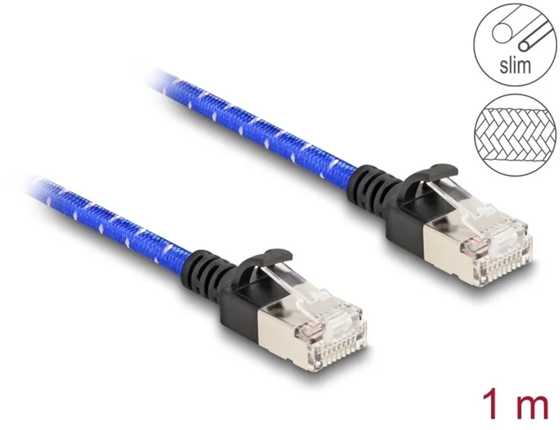 RJ45 Network Cable with braided coating Cat.6A U/FTP Slim 1 m blue från Delock i Blå – produktbild