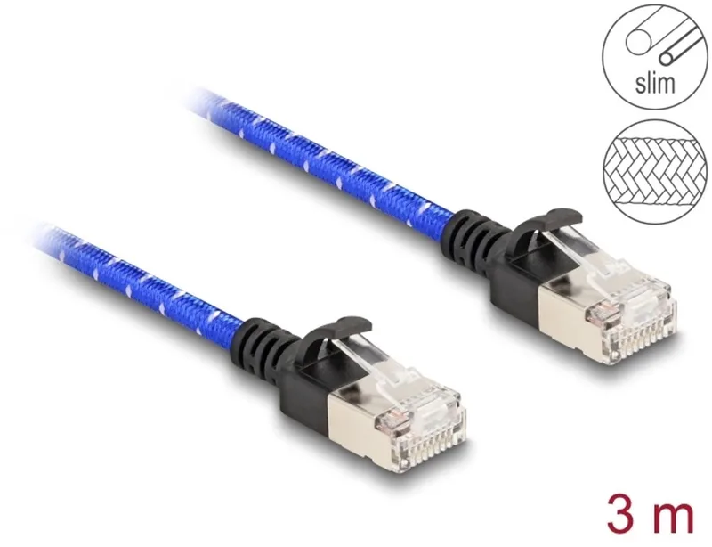 RJ45 Network Cable with braided coating Cat.6A U/FTP Slim 3 m blue by Delock in Blue – product photo