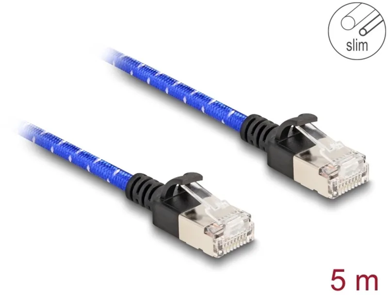 RJ45 Network Cable with braided coating Cat.6A U/FTP Slim 5 m blue från Delock i Blå – produktbild
