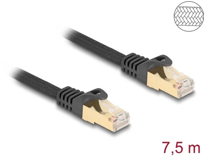 RJ45 Network Cable with braided jacket Cat.6A S/FTP plug to plug 7.5 m black fra Delock i Sort – produktbillede